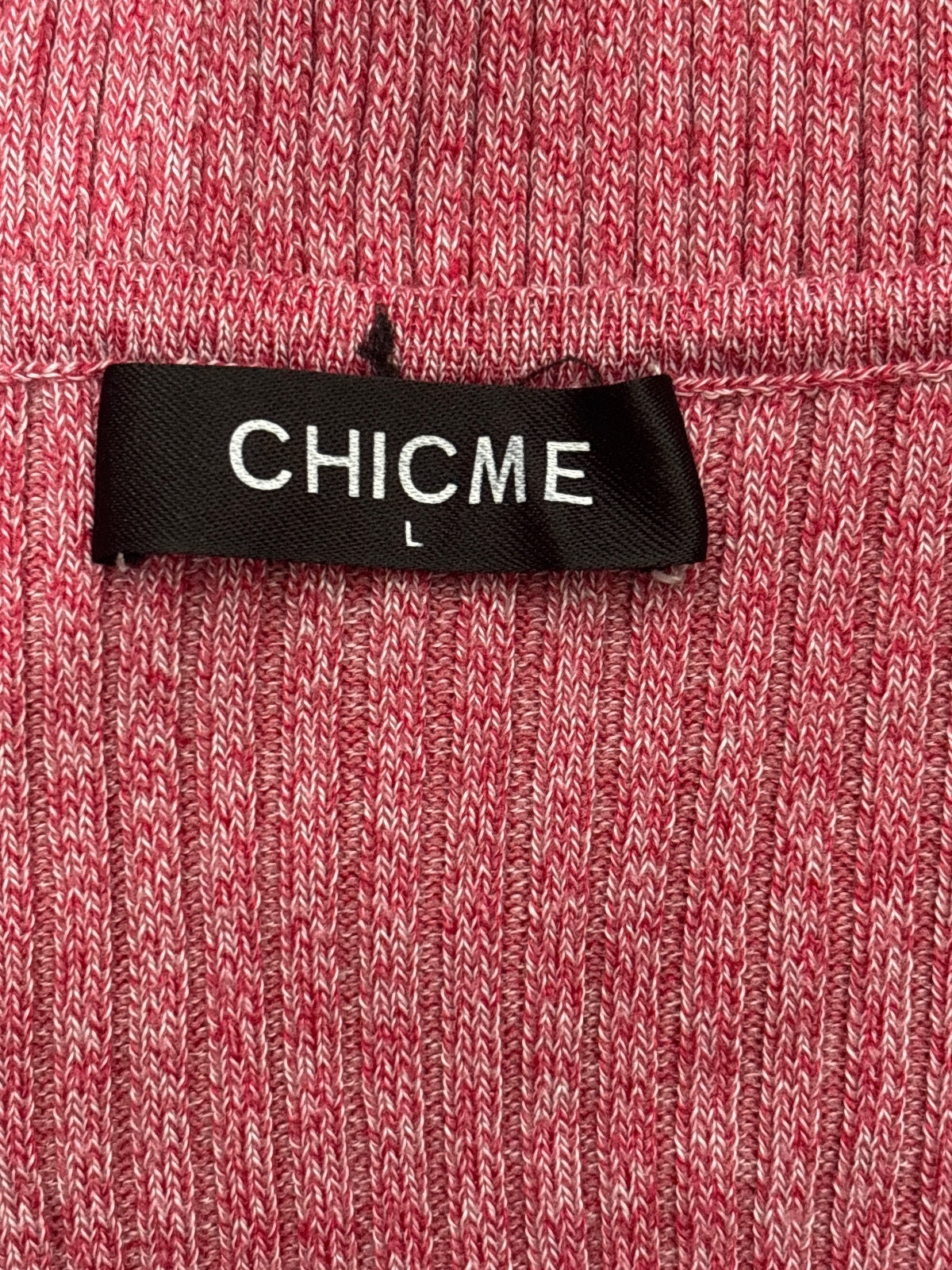 CHICME Pink Ribbed V-Neck Sweater with Pearl Sleeve Detail, Size L