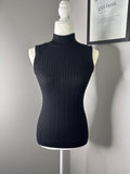Sherie Collette Black Cable Knit Sleeveless Turtleneck Sweater Top Medium