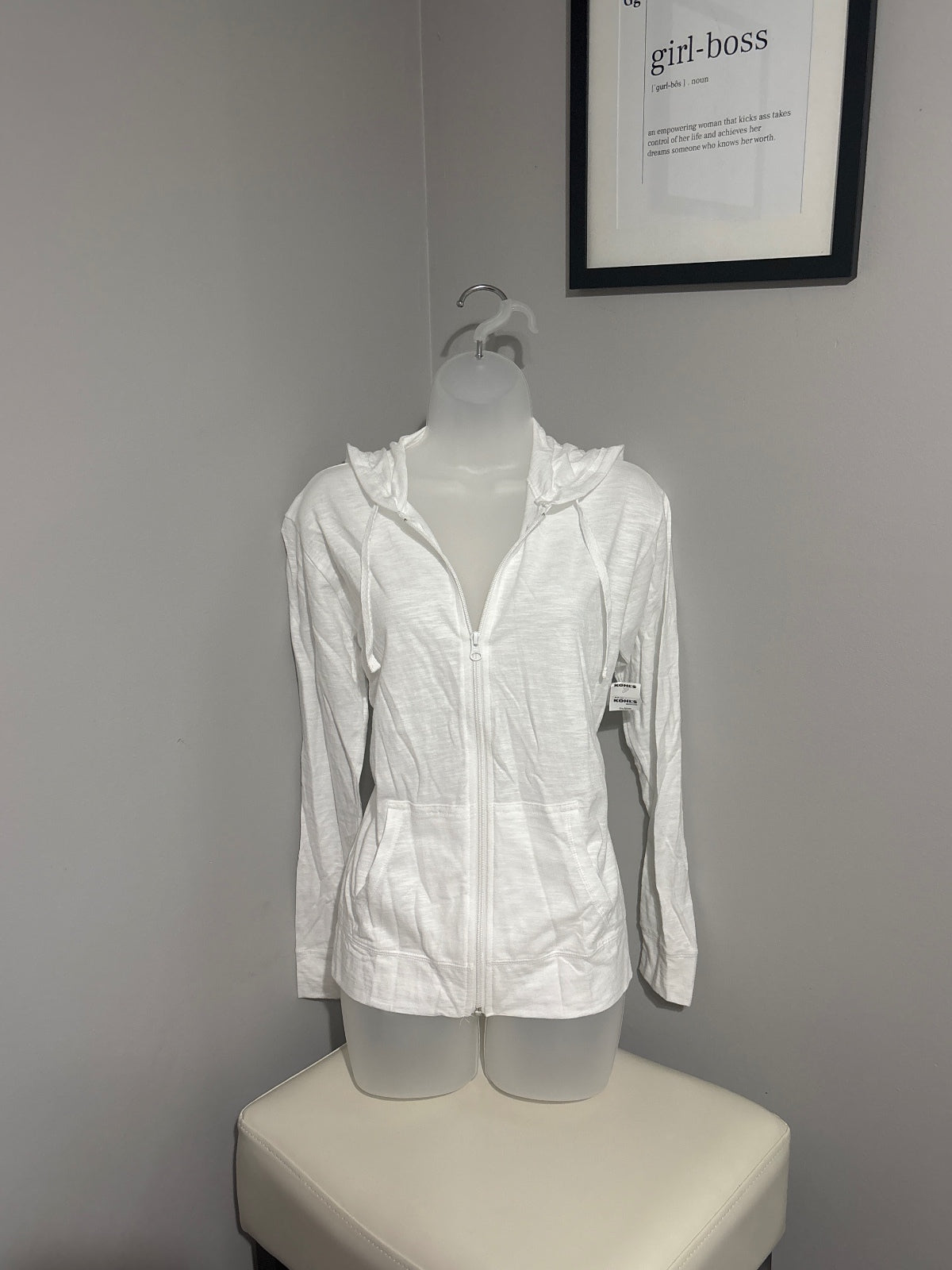 Hanes Women's White Lightweight Full-Zip Hoodie Size S