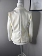 Elegant White Single-Button Blazer with Decorative Crystal Button