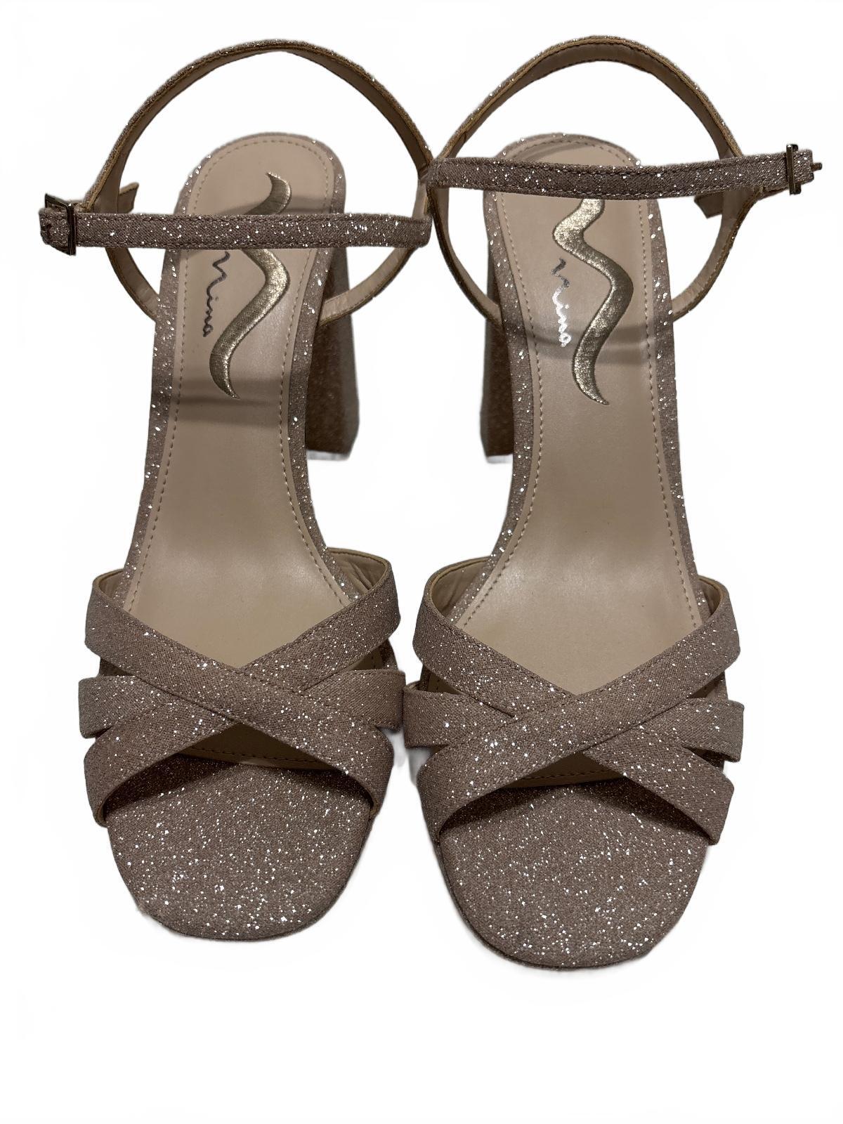 Nina Sparkly Nude Block Heel Sandals