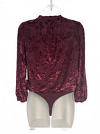 Lauren Conrad Burgundy Floral Velvet Bodysuit PXS