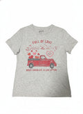 Fleurish Gray Graphic Tee with Red Truck and Hearts Print, Size M