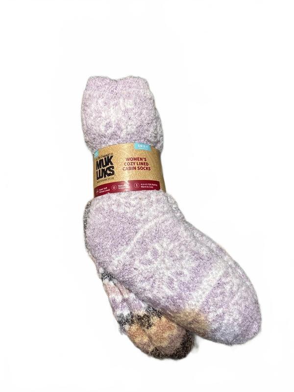 Muk Luks Women’s Cozy Lined Cabin Socks 2-Pack Purple S/M (5–7) NWT