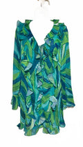 H&M Tropical Print Chiffon Beach Cover-Up Women’s Size Small Green Blue Ruffle