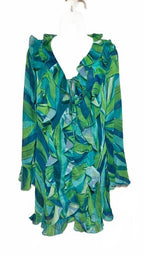 H&M Tropical Print Chiffon Beach Cover-Up Women’s Size Small Green Blue Ruffle