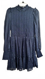 Lulus Navy Blue Smocked Swiss Dot Mini Dress Size M