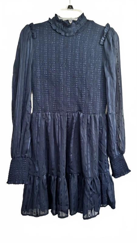 Lulus Navy Blue Smocked Swiss Dot Mini Dress Size M