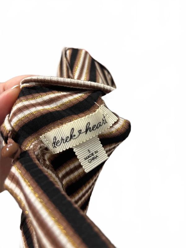 Derek Heart Striped Mock Neck Midi Dress Brown Gold Ribbed Stretch Size S