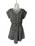 New Glory Women’s Black White Geometric Print Zip Front Dress Size Small