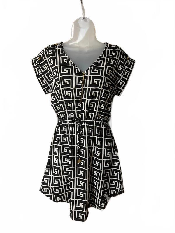 New Glory Women’s Black White Geometric Print Zip Front Dress Size Small