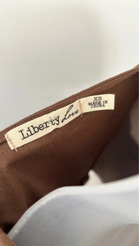 Liberty Love Brown Tie Front Peplum Top NWT XS
