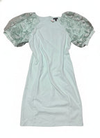 Nina Leonard Light Blue Dress with Embroidered Puff Sleeves XL