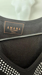 Amana Black Rhinestone Shift Dress with Tie Waist – Size Small