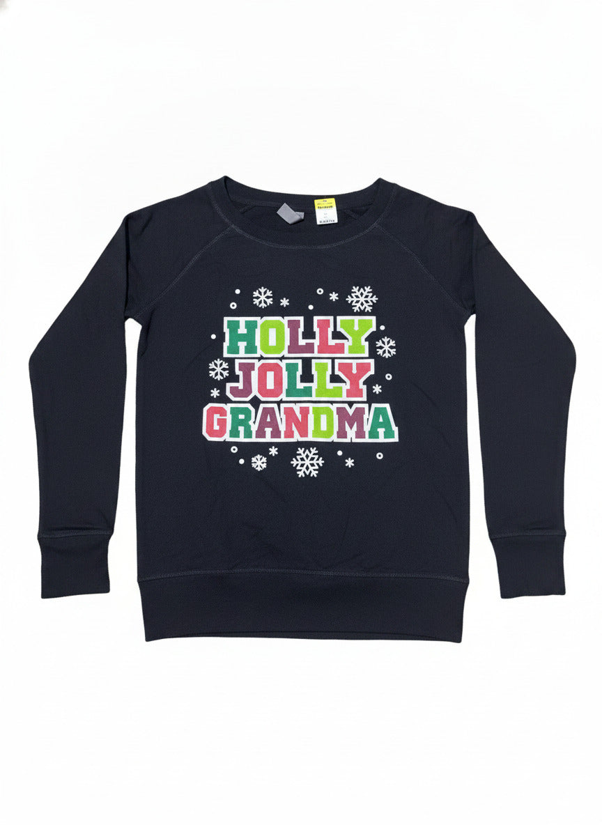 Instant Message Ladies S Black Sweatshirt Holly Jolly Grandma