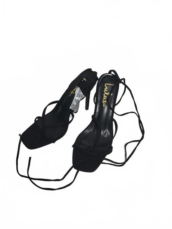 Lulu’s Simonee Black Strappy High Heel Sandals Size 8.5 New in Box