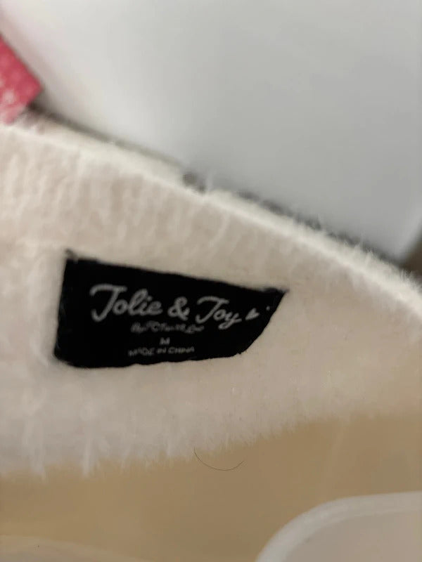 Jolie & Joy Women’s Ivory Eyelash Knit Sweater Size Medium Soft Cozy Pullover