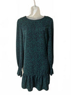 AX Armani Exchange Women’s Green Print Long Sleeve Ruffle Hem Dress US 8 UK 12
