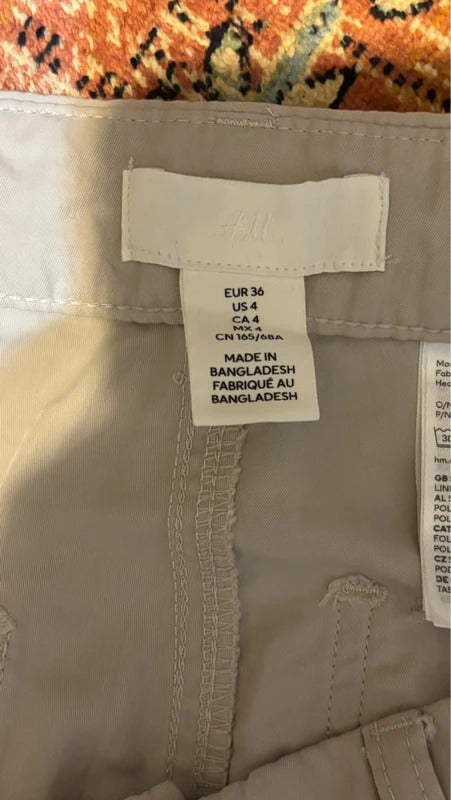 H&M Women’s Cargo Pants Size US 4 EU 36 Light Gray Wide Leg Utility Parachute